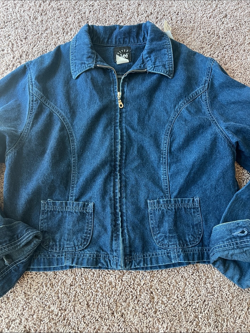 Vintage Lee Riveted Dark Wash Denim Zip Front Barn Chore Jacket Barn Coat small